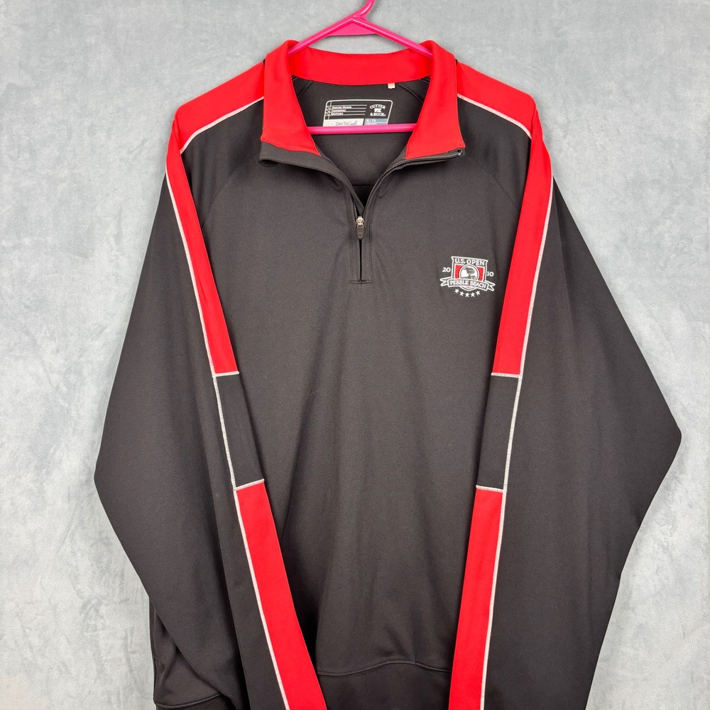 Cutter & Buck US Open 2010 Pebble Beach 1/4 Zip Golf Pullover Mens XL Black Red
